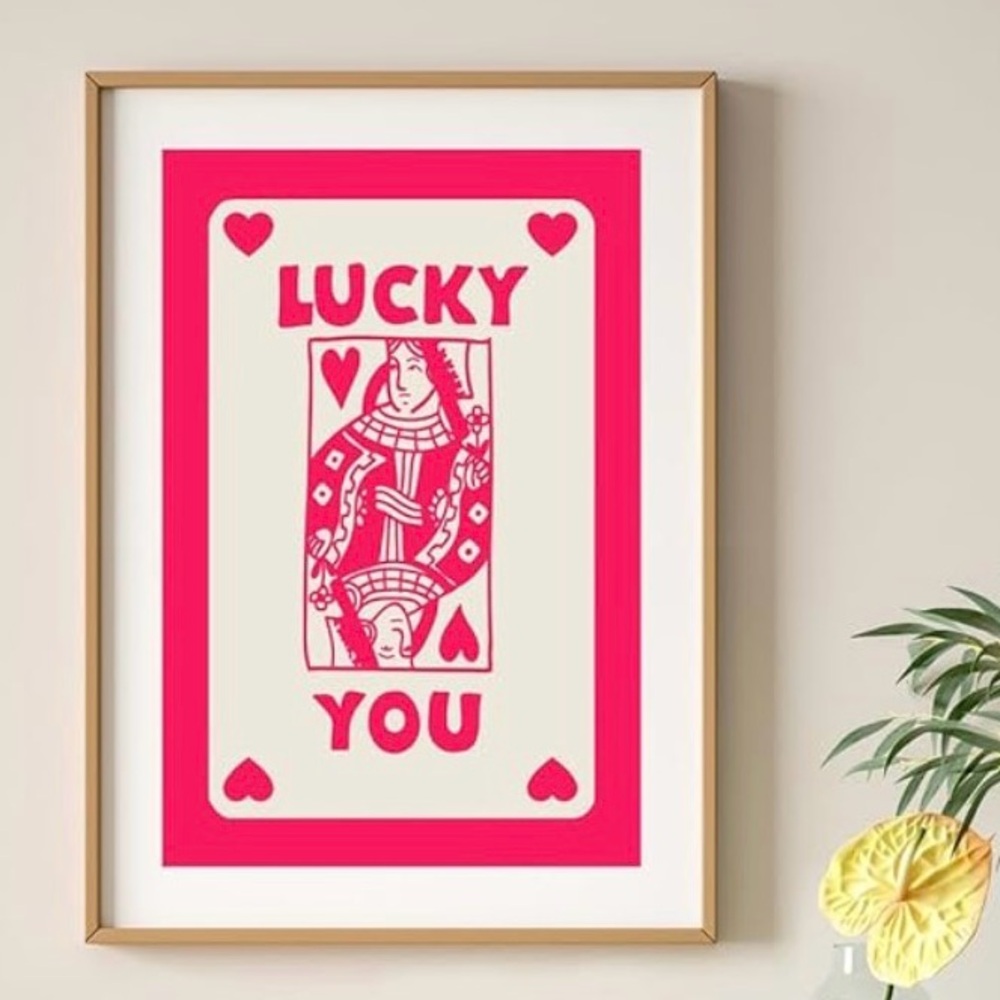 "Lucky You" Hot Pink Queen of Hearts Canvas Wall Art | Trendy Preppy Decor